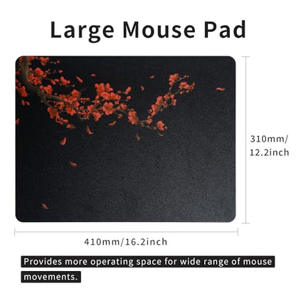 XVX Glass Gaming Mousepad, Black Plum Blossoms Hard Mouse Pads for Gaming, Professional Large Mouse Mat 16.2" x 12.2", Special Glass Surface with Improved Precision and Speed - color: Black(Plum Blossoms)