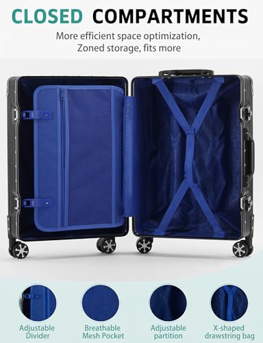 20" Zipperless Hardside Carry On Luggage with Aluminum Frame, Black | 22x14x9 Airline Approved, PC Hard Shell Suitcase, TSA Lock, 360° Spinner Wheels, Lightweight Carryon for Travel - color: Black