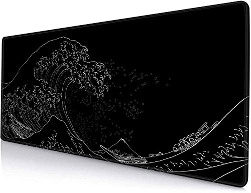 Gaming Mouse Pad, Large Mouse Pads for Desk, Non-Slip Rubber Base Mousepad, Keyboard Mouse Mat, Desk Pad with Stitched Edges, 31.5x11.8inch, The Great Wave Off Kanagawa - color: 14 the Great Wave Off Kanagawa