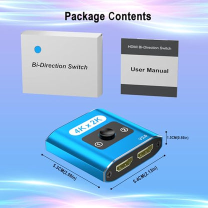 HDMI Switch Splitter 4K@60Hz, Aluminum Bi-Directional HDMI 2.0 Switcher, HDMI Splitter 1 in 2 Out/ 2 in 1 Out, Support 4K 3D HDR for Xbox, PS5/4/3, Fire Stick, Roku, HDTV, Projector, Computer (Blue) - color: Blue