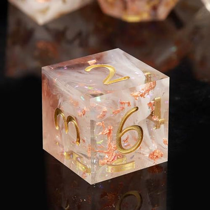 Haxtec Sharp Edge Dice Set Resin DND Dice Set Glitter Clear Polyhedral D&D Dice Compatible with Dungeons and Dragons Star Dust - color: Rosegold White
