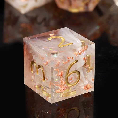 Haxtec Sharp Edge Dice Set Resin DND Dice Set Glitter Clear Polyhedral D&D Dice Compatible with Dungeons and Dragons Star Dust - color: Rosegold White