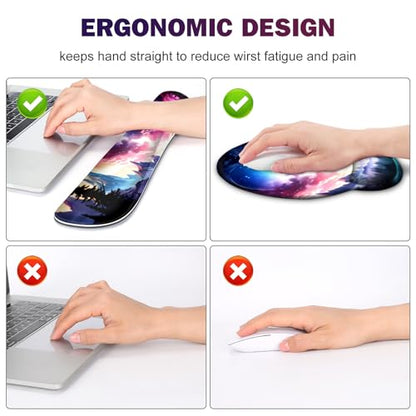 Gaming Mouse Pad, Large Desk Mat, Cute Desk Pad Protector, 4in1 XXL Mousepad + Keyboard Wrist Rest+Mouse Wrist Rest+Coaster Set with Ergonomic Desk Pad for Home Office Table Computer, Purple Hill - color: Purple Hill
