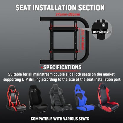 Dardoo Gaming Simulator Cockpit Adjustable Compatible with Logitech G27 G29 G920 G923, for Fanatec, for Thrustmaster T300RS T500R, Racing Simulator Cockpit without Wheel Pedal Shifter Seat
