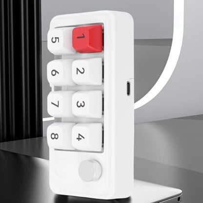 Zopsc USB C Numeric Keypad with 8 Programmable Keys, Hot Swap Macro Keyboard with Knob Control, Wired One Handed Keypad for Gaming Design Work Shortcuts - color: White