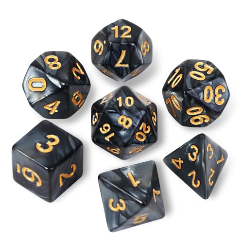 7Pcs Polyhedral DND Dice Set with Black Storage Bag(Pearl Black Dice) | Classic dice set for RPG Polyhedral Dice for Dungeon and Dragons Playing Games 7-Die Set - color: Pearl Black Dice