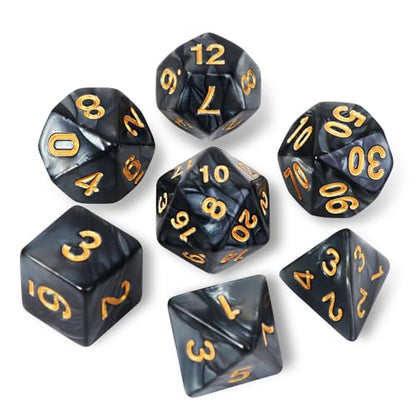 7Pcs Polyhedral DND Dice Set with Black Storage Bag(Pearl Black Dice) | Classic dice set for RPG Polyhedral Dice for Dungeon and Dragons Playing Games 7-Die Set - color: Pearl Black Dice