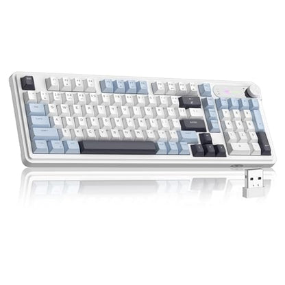 MageGee GK960 Wireless Keyboard, 98 Keys Tri-Mode BT/2.4G/Wired Membrane Gaming Keyboard, RGB Creamy Keyboard with Number Pad, Knob Control, 4000mAh Battery - Blue & White - color: Blue & White