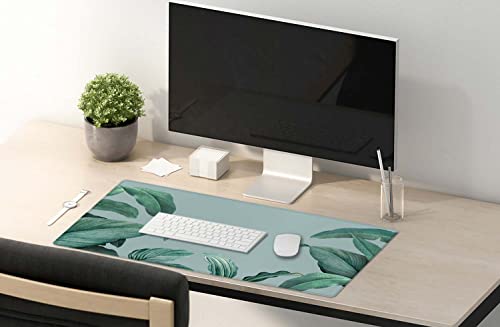 SSOIU Extended Gaming Mouse Pad - Non-Slip Water-Resistant Rubber Base Computer Keyboard Mouse Mat, 35.5 x 15.7-inch XX-Large Desk Mat, Ideal Partner for Work & Game, Foliage Tropical Leaves - color: Foliage Tropical Leaves