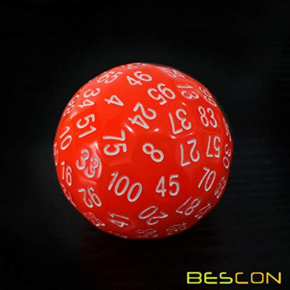 Bescon Glowing Polyhedral 100 Sides Dice Cerise Red, Luminous D100 Dice, 100 Sided Cube, Glow in Dark D100 Game Dice - color: Glowing Red D100
