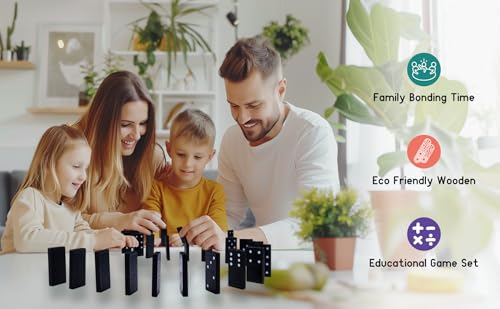 Offelec Wooden Double 6 Domino Set - 28 Tiles Black Dominoes for Kids, Adults, and Family Games Night | Ideal for 2-4 Players | Perfect for Classroom, Party, Travel, and Gifting | Classic Board Game - color: 1 Pack Double 6 Domino
