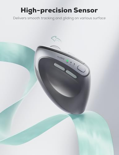 Nulea MD280 Ergonomic Vertical Wireless Mouse - Bluetooth & 2.4G Dual Mode, 4 Adjustable DPI 800/1200/1600/2400, Rechargeable, Silent Clicks, No Lag, 6 Buttons - Perfect for Laptop, Desktop Grey - color: Grey