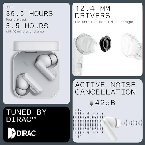 CMF Buds 2a Wireless Earbuds Active Noise Cancelling 42dB Hybrid ANC Bluetooth Headphones, 12.4mm Dynamic Driver for Big Bass, 4 Mic Clear Call, Sport Ear Buds for iPhone, Android, Light Grey - color: Light Grey