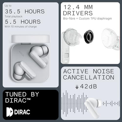 CMF Buds 2a Wireless Earbuds Active Noise Cancelling 42dB Hybrid ANC Bluetooth Headphones, 12.4mm Dynamic Driver for Big Bass, 4 Mic Clear Call, Sport Ear Buds for iPhone, Android, Light Grey - color: Light Grey