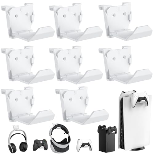 KUNSLUCK 8 Pack Controller Wall Mount for PS5, Xbox, Switch Controller, Wall Mount Stand for Controller&Headset, Adhesive/Screws Installation (White) - color: White, size: 8 Pack