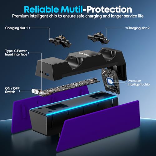 OIVO P5 Controller Charger with Fast Charging AC Adapter, P5 Controller Charging Station Stand for Play Station 5, Docking Station Replacement for PS 5 Accessories Kits, Galactic Purple - color: Galactic Purple