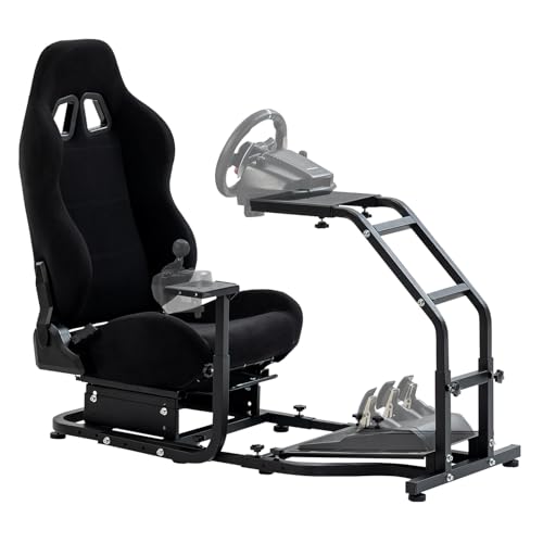 Marada Racing Simulator Cockpit with Black Gaming Seat Fit for Logitech G29 G920, for Thrustmaster T300RS T150, for Fanatec, Adjustable Car Driving Stand,Not Included Steering Wheel, Pedal & Shifter