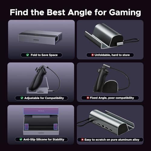 UGREEN Steam Deck Dock 9-in-1 USB C Docking Station with Foldable Stand, 4K@120Hz DP, Gigabit Ethernet, PD 100W, 10Gbps USB A&C 3.2, TF/SD for Steam Deck, Rog Ally, ROG Xbox Ally, Legion Go etc.