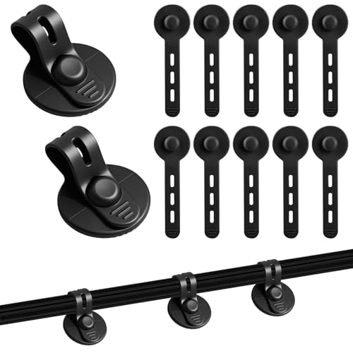 12Pcs Under Desk Cable Management, 2026 New Silicone Adjustable Cable Management Clips for Under-Office Desks Wire Holders, Self Adhesive Sticky-Back Cable Clips