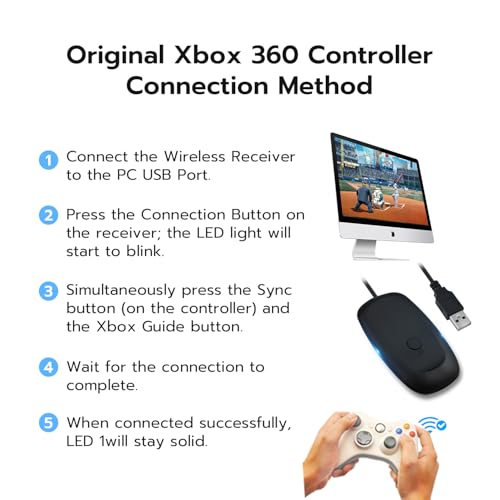 Mcbazel Wireless USB 2.0 Gaming Receiver Adapter for Microsoft Xbox 360 Desktop PC Laptop Gaming - Black