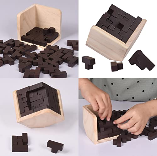 18 Pack Large Wooden Brain Teaser Puzzles Wooden Burr Puzzles Brain Teaser Puzzle with Gift Packing Box Magic Puzzle Games Toys Stocking Stuffers Party Favors for Kids and Adults (Classical Wood) - style: Classical Wood