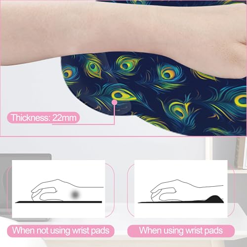 Blue Peacock Feather Keyboard Wrist Rest Pad and Mouse Pad Wrist Support Set,3-in-1 Ergonomic Mouse Pad with Non-Slip Rubber Base for Home Office Game Computers Desk, - color: Blue Peacock Feather