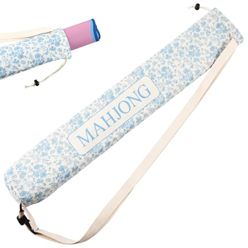 34 Inch Long Mahjong Mat Bag Cute Double Strapped Canvas Drawstring Mahjong Holder Lightweight Outdoor Carrying Bag for Board Games Travel Storage-Mat Not Include(Light Blue,Paisley,1 Pc) - color: Light Blue, style: Chinoiserie