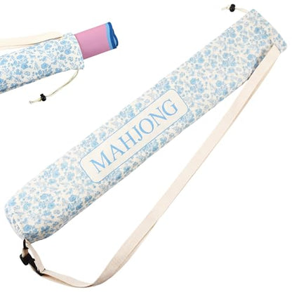 34 Inch Long Mahjong Mat Bag Cute Double Strapped Canvas Drawstring Mahjong Holder Lightweight Outdoor Carrying Bag for Board Games Travel Storage-Mat Not Include(Light Blue,Paisley,1 Pc) - color: Light Blue, style: Chinoiserie