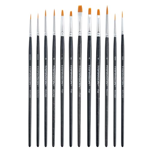 Transon 12pcs Small Detail Painting Brushes for Miniature Model Painting, Suitable for Acrylic Watercolor Gouache Oil Paint - size: 12 PCS