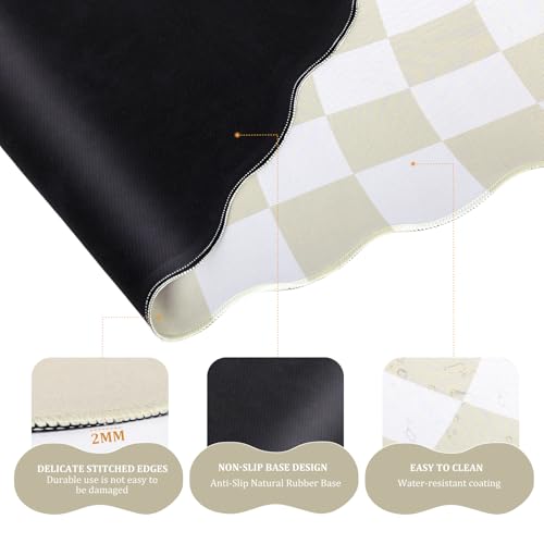 L-SPOUTTO Beige Checkered Mouse Pad Set,Scalloped XXL Desk Mat + Ergonomic Mouse Wrist Rest + Gel Keyboard Wrist Rest for Keyboard 65%/75%,3in1 Large Desk Pad for Desktop Home Office Computer Game - color: Beige Checkered