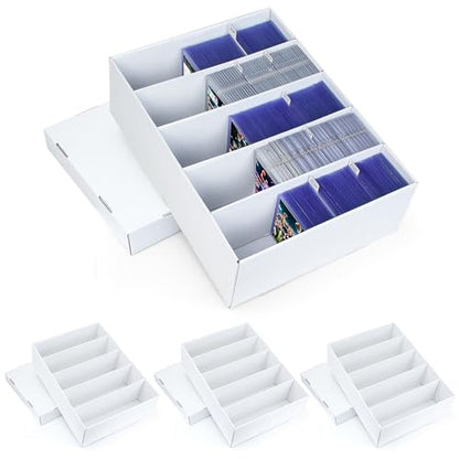4 Pack Trading Card Storage Box - Holds 800 Top Loaders & 220 One Touch - Cardboard Case with Dividers for Sport Cards (5 Rows) - size: 5 Rows
