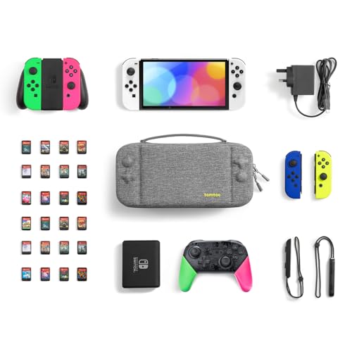 Hard Storage Case Compatible with Nintendo Switch, tomtoc Original Protective Hardshell Travel Handle Case Carrying Bag Cover fit Nintendo Switch Console Accessories, 18 Game Card Slots