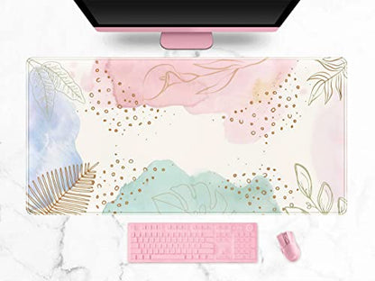 Boho Pastel Painting Mouse Pads, Abstract Mousepad XXL,Extended Mouse Pad for Keyboard & Wireless Mouse,Cute Large Desk Protector Mat Full Desk Gaming Mice Pad for Office Home 31.5x15.75 in - color: B-pink Blue