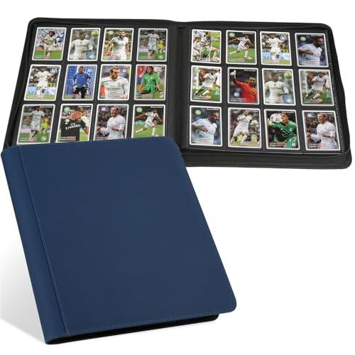 12 Pocket Ringless Side Loading Trading Card Binder, 720 Cards PU Fixed Page Zipper Card Album for TCG Sports Game Cards, Not Fit Top Loaders (Dark Blue) - color: 12 Pocket 720 Diamond Dark Blue