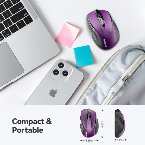 TECKNET Wireless Mouse, 2.4G Ergonomic Computer Mouse, 2600 DPI, Purple | Ergonomic Design with Side Grips, Adjustable DPI, 2-Year Battery, Compact Size, USB-A Plug & Play, Wide OS Compatibility - color: Purple