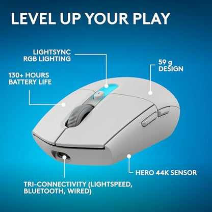 Logitech G305 X Superlight Wireless Gaming Mouse - White | Lightweight 59g, HERO 44K Sensor, RGB lighting, Lightspeed, Bluetooth, 130+ Hr battery life, 6 programmable buttons, PC/Mac - color: White, style: Superlight