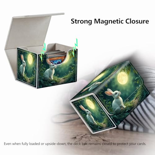 Strong Magnet for TCG MTG Commander Deck Box Playing Card Case Magic Deck Box Creative Pattern Trading Card Storage Box for Collectible Games, Golden Moon Cute White Rabbit - color: Golden Moon Cute White Rabbit