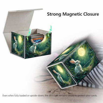 Strong Magnet for TCG MTG Commander Deck Box Playing Card Case Magic Deck Box Creative Pattern Trading Card Storage Box for Collectible Games, Golden Moon Cute White Rabbit - color: Golden Moon Cute White Rabbit