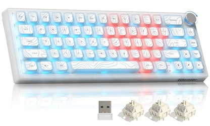Womier 60% Keyboard Gaming, Wireless Mechanical Creamy Keyboard QMK/VIA | Topographic Hot-Swappable BT5.0/2.4G/USB-C RGB Key board Double-Layer Clear Keycaps for Mac/Win/Gaming (Q61 V2) - color: C-White Transparency