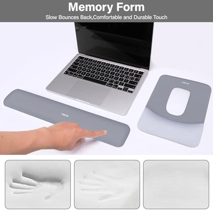 MOSISO Wrist Rest Support Mouse Pad & Keyboard Set, Gray | Rectangular Ergonomic Mousepad, Non-Slip Base, Home/Office Pain Relief & Easy Typing, Neoprene Cloth & Raised Silicone Lining - color: Gray