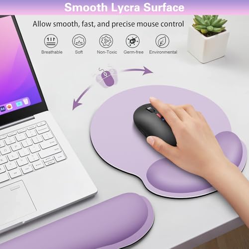 Mouse Pad with Wrist Rest Set, 3-in-1 Wrist Support Mousepad | Gaming Mat Pad with Anti-Skid Base,Ergonomic Mouse Pad Purple,Memory Foam Gel Wrist Rest for Computer Keyboard - color: Vanilla Purple