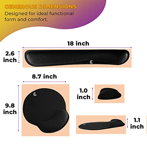 4pc Wrist Rests for Keyboard and Mouse Pad Set - Memory Foam Cushion, Black - Ergonomic Wrists Hand Arm Rest Support for Laptop Computer Desk and Gaming - Carpal Tunnel Syndrome Relief - style: Original