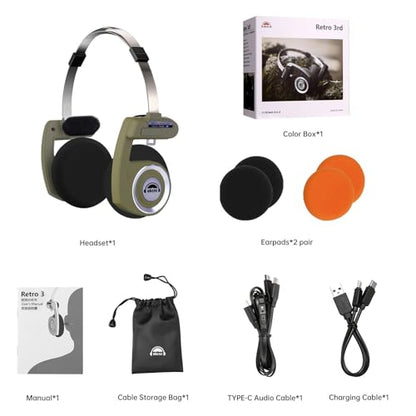 okcsc Classic Portable Headphones, Retro Style, Bluetooth Wireless Retro Headphones,Ultra Lightweight/All Day Playtime/Bullt-in Mic/40mm Class Composite Film/BT 5.3 & Wired Two Connection Modes Green - color: Green, size: Bluetooth