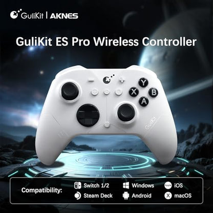 GuliKit ES PRO Wireless PC Controller for Switch 1/2, Windows/Steam Deck | 3.25ms Low Latency,Magnetic TMR Joysticks,Support Switch1/2 Wake-Up, Tactile Switch D-pad, White - color: White