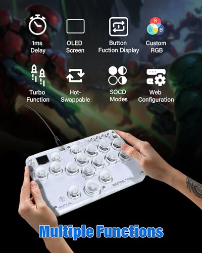 JZW-Shop Haute42 Leverless Arcade Stick G16, All-Button Arcade Controller Compatible with Switch/PC/PS3 /Steam Deck, Arcade Fight Stick Game Keyboard with DIY RGB, Supports Hot-Swap & SOCD