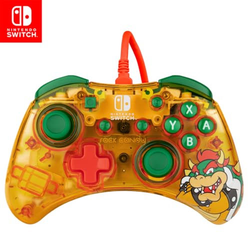 PDP Gaming Rock Candy Wired Power Nintendo Switch Pro Controller, Officially Licensed Lite/OLED Compatible Gamepad, Super Mario Brothers - Lemon Bomb Bowser (Orange/Green) - color: Lemon Bomb Bowser