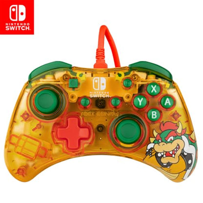 PDP Gaming Rock Candy Wired Power Nintendo Switch Pro Controller, Officially Licensed Lite/OLED Compatible Gamepad, Super Mario Brothers - Lemon Bomb Bowser (Orange/Green) - color: Lemon Bomb Bowser