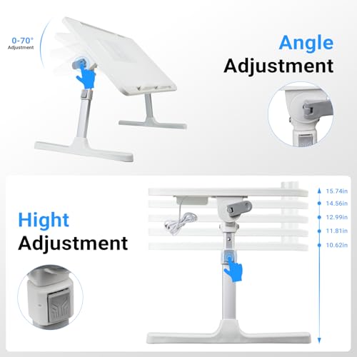 Adjustable Laptop Lap Desk with Cooling Fan USB Light for Adults 60x40cm,White - color: White,60*40cm
