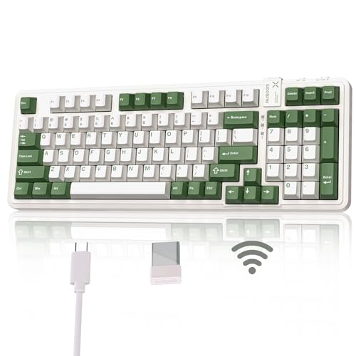 AUSDOM 98Pro Wireless Mechanical Keyboard, Tri-Mode BT/2.4GHz/USB-C Hot Swappable Custom Gaming Keyboard with Backlit, Gasket Structure, Linear Switches for Windows/Mac/PC (Clicky Sound) - color: Green