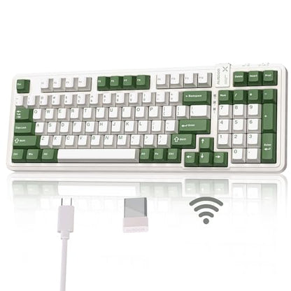 AUSDOM 98Pro Wireless Mechanical Keyboard, Tri-Mode BT/2.4GHz/USB-C Hot Swappable Custom Gaming Keyboard with Backlit, Gasket Structure, Linear Switches for Windows/Mac/PC (Clicky Sound) - color: Green